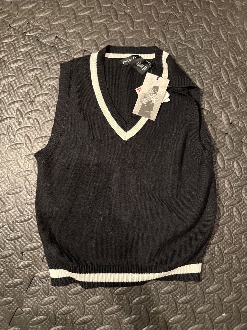Black V-Neck Sweater Vest with White Trim